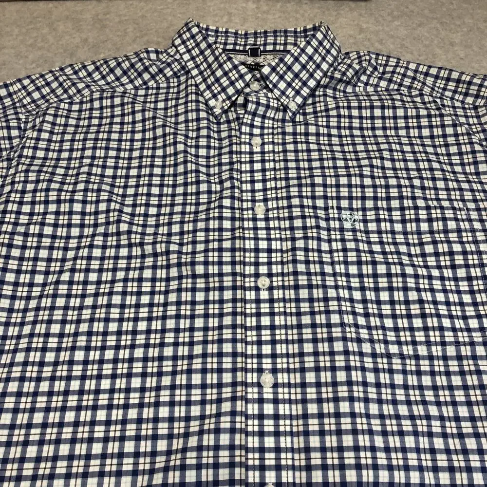 Ariat Pro Series Shirt Mens 2XL Blue White Checked Button Down Western Workwear - Picture 6 of 14